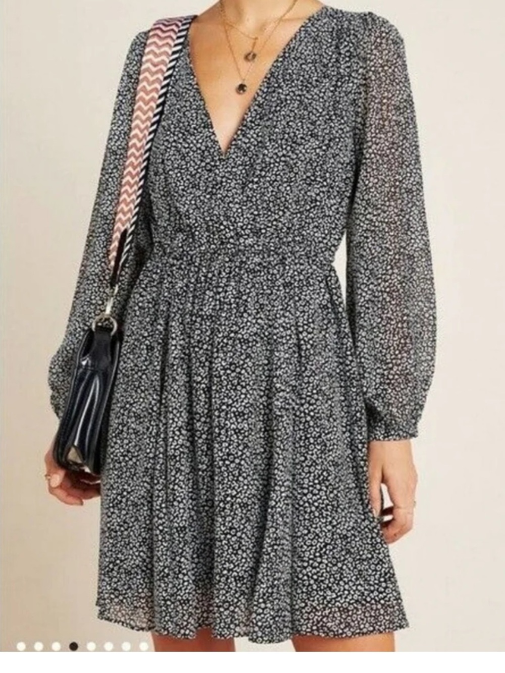 Maeve Carolyn Mini Dress Anthropologie Size Small Black and White Leopard